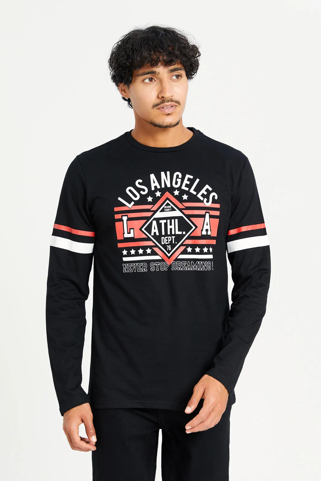 Men Black Printed Long Sleeve T-shirt sold by Redtag