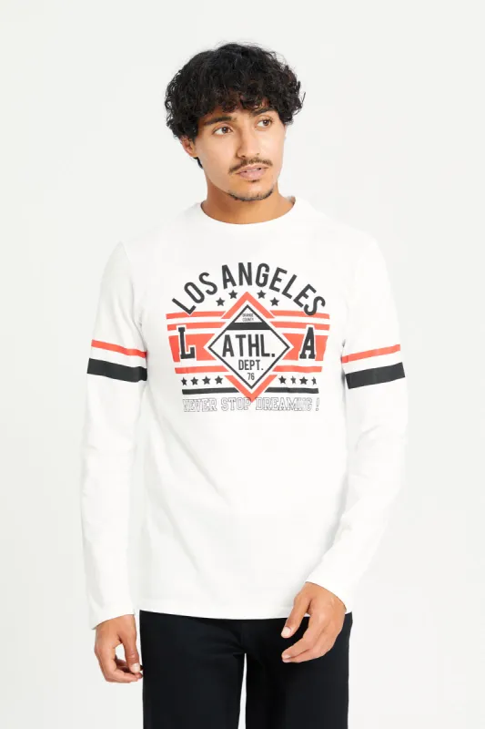 Men White Printed Long Sleeve T-shirt sold by Redtag