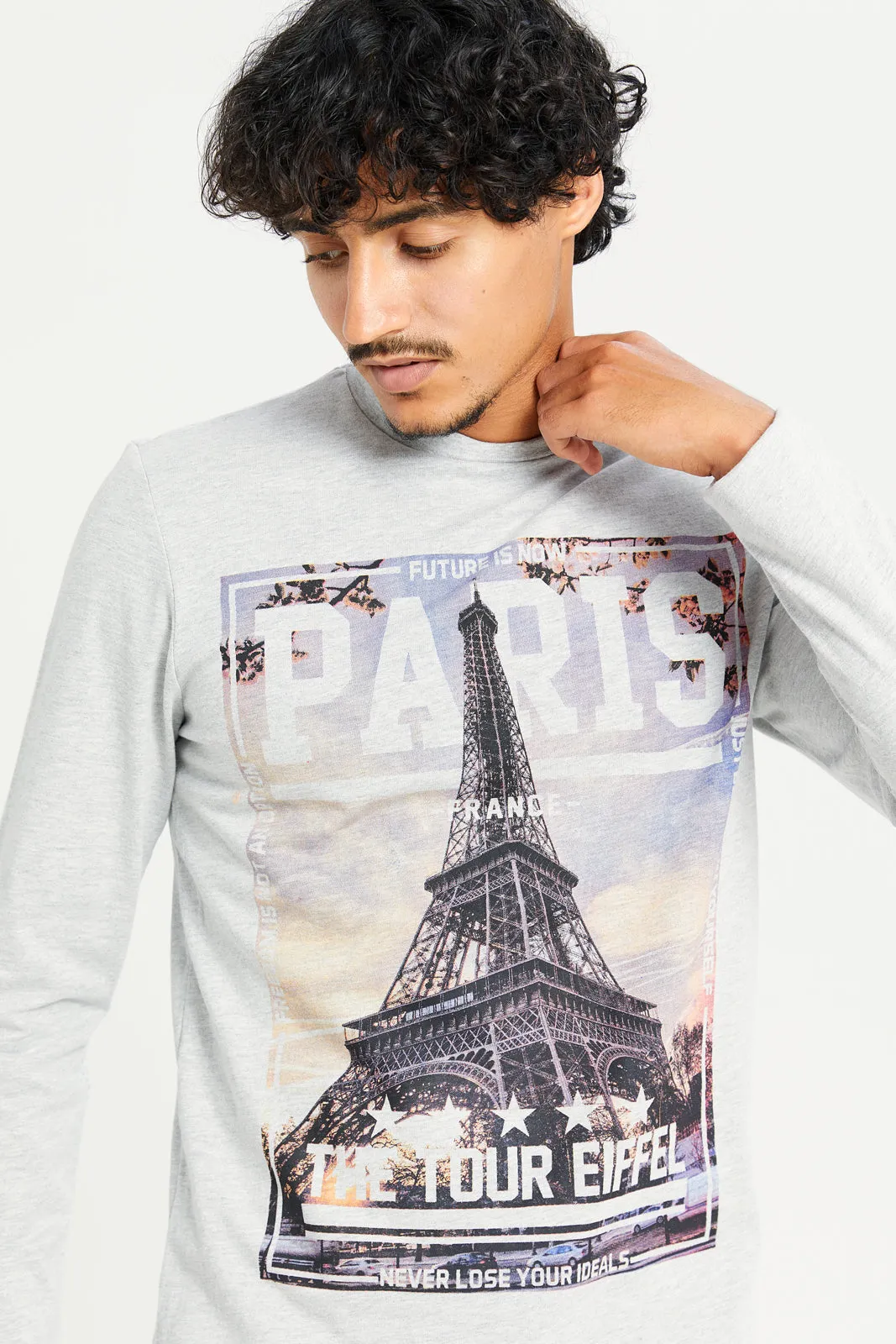 Men Grey Printed Long Sleeve T-Shirt sold by Redtag product image thumbnail 4