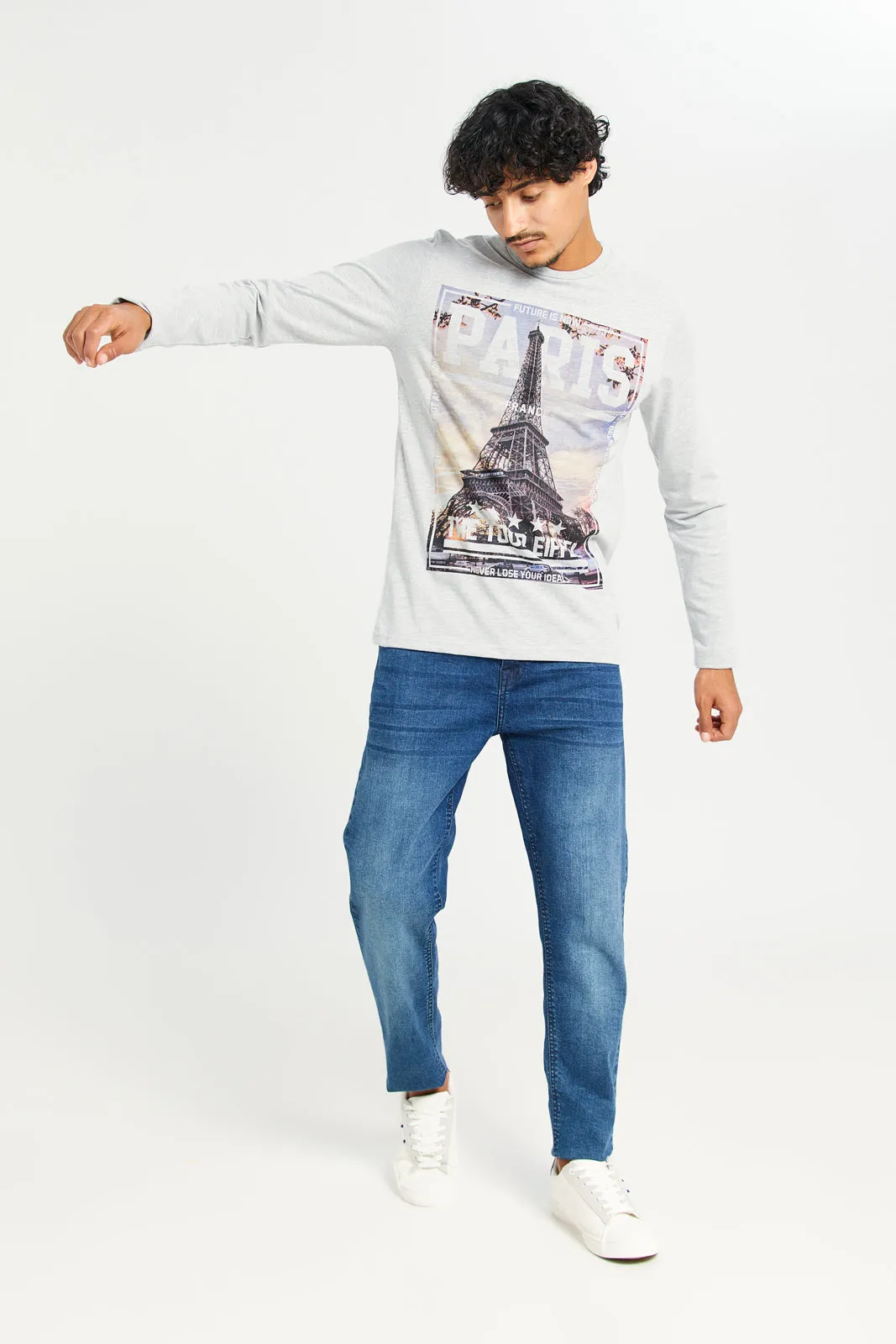Men Grey Printed Long Sleeve T-Shirt sold by Redtag product image thumbnail 2