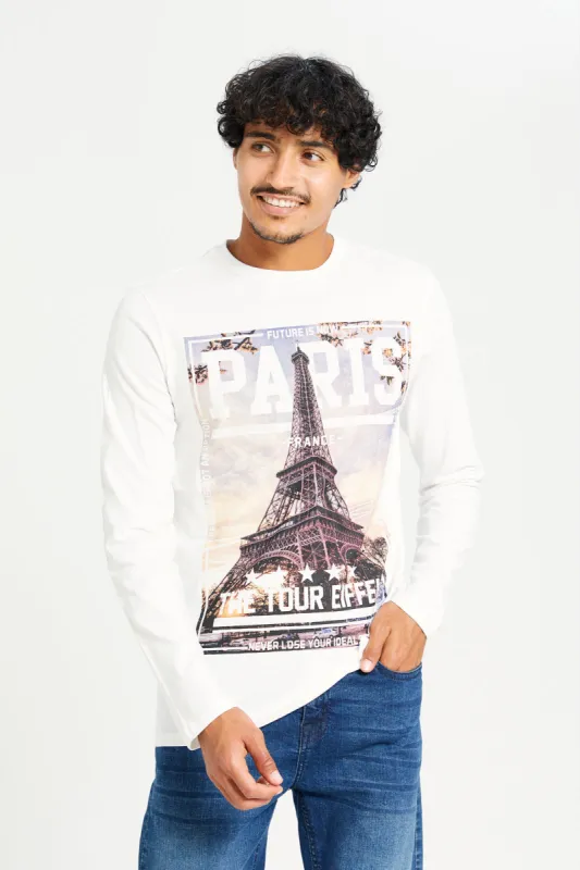 Men White Printed Long Sleeve T-shirt sold by Redtag