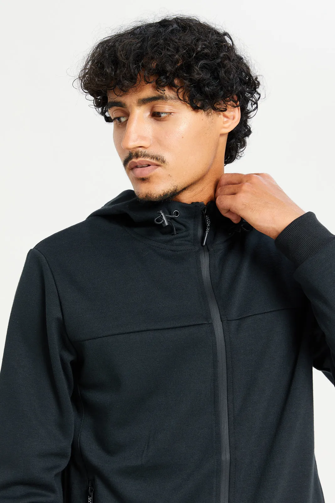 Men Black Hooded Zip-Through Sweatshirt sold by Redtag product image thumbnail 4