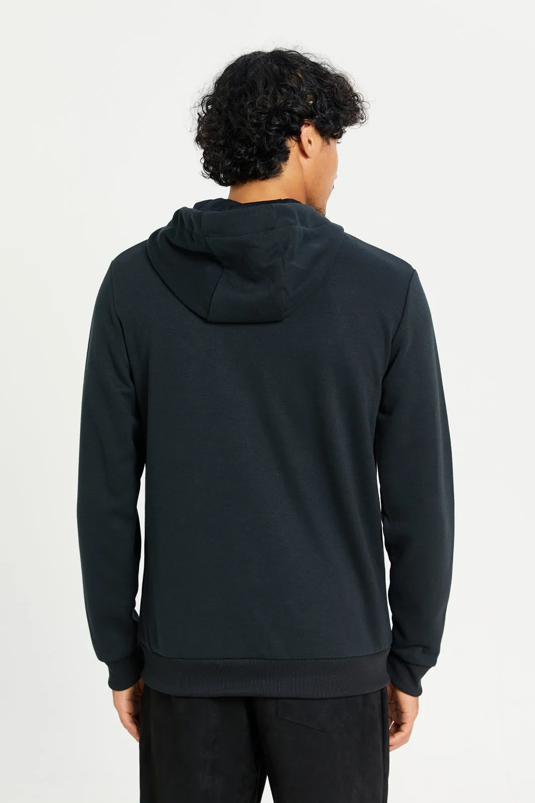 Men Black Hooded Zip-Through Sweatshirt sold by Redtag product image thumbnail 3