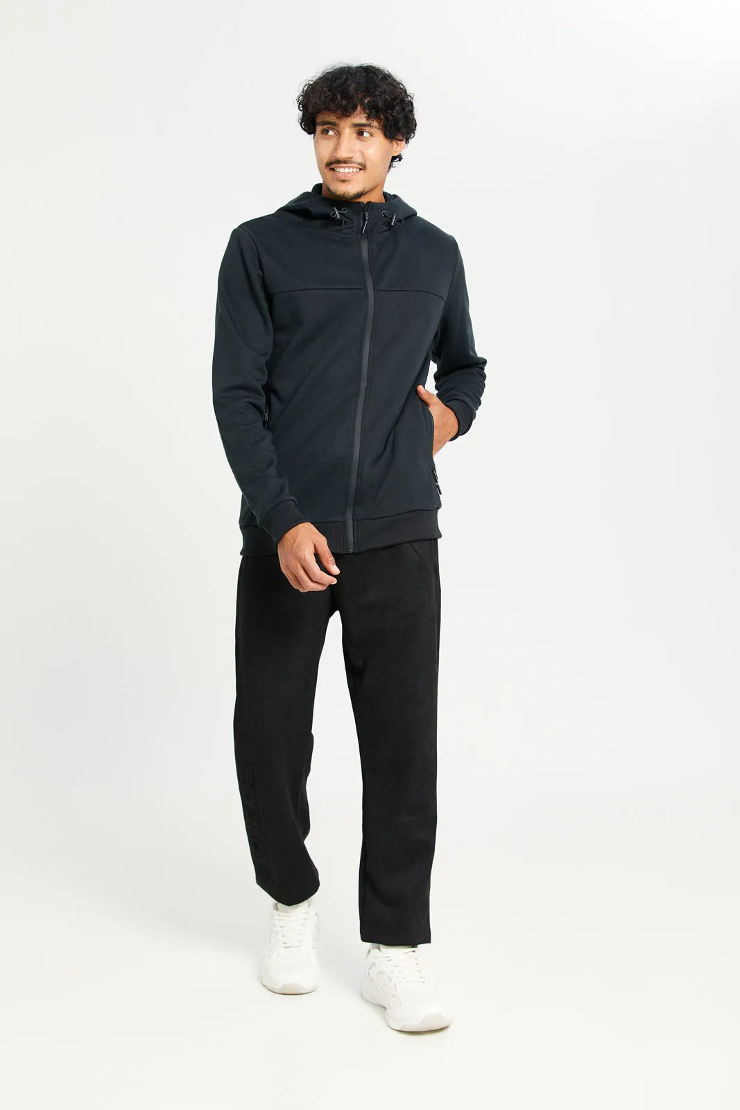 Men Black Hooded Zip-Through Sweatshirt sold by Redtag product image thumbnail 2