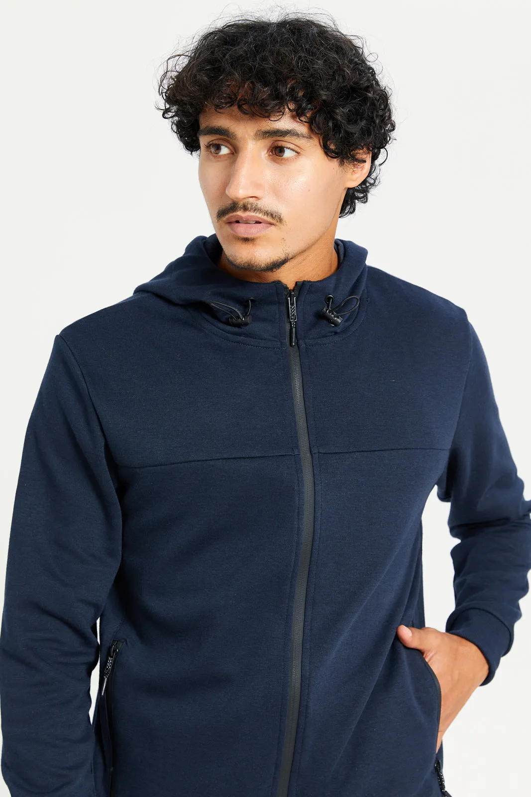 Men Navy Hooded Zip-Through Sweatshirt sold by Redtag product image thumbnail 4