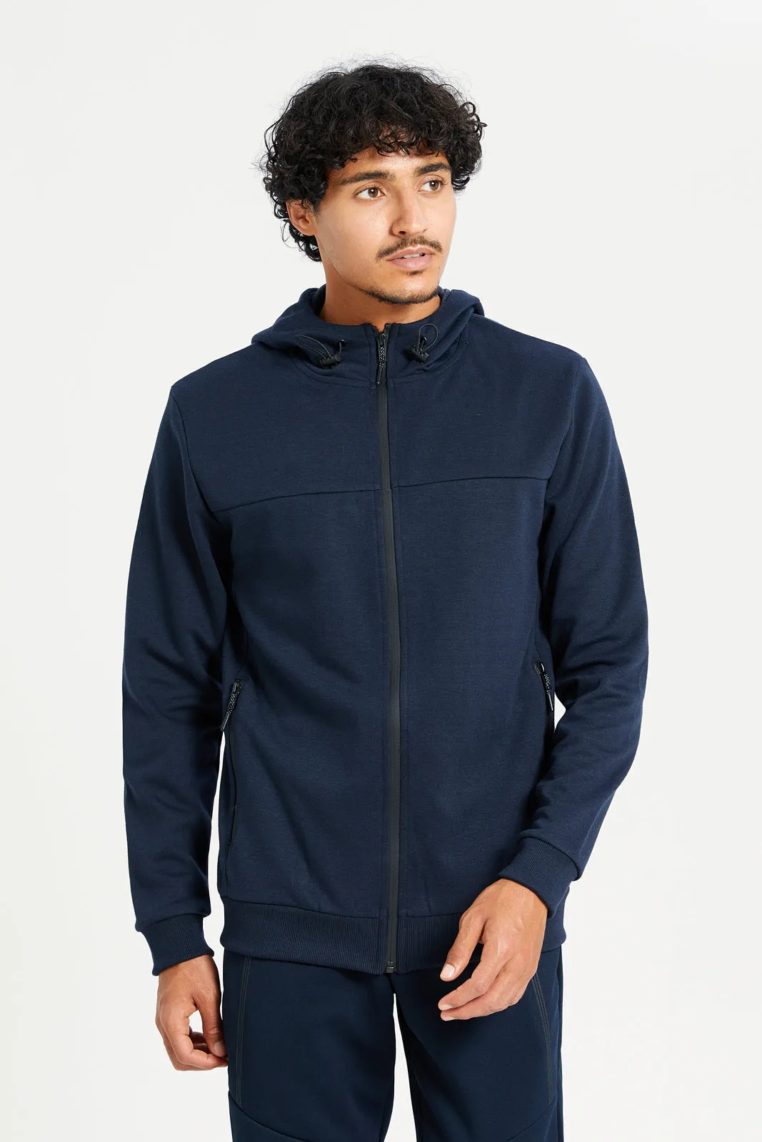 Men Navy Hooded Zip-Through Sweatshirt sold by Redtag