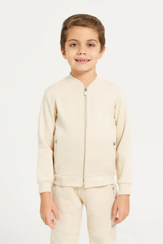 Boys Beige Front Zipper Sweatshirt sold by Redtag
