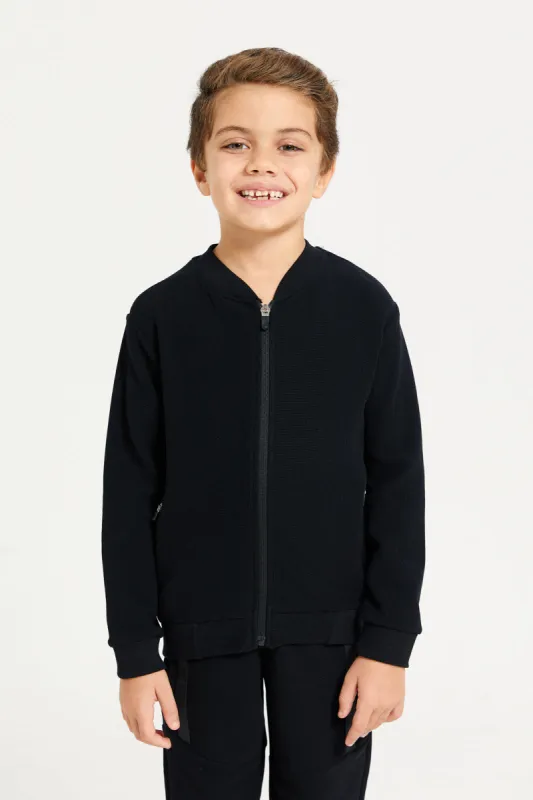 Boys Black Baseball Collar Sweatshirt sold by Redtag