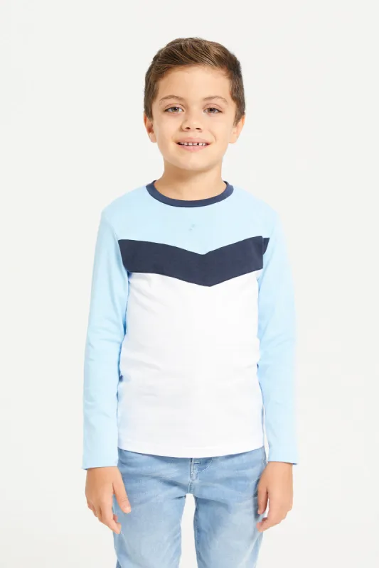 Boys Blue And White Long Sleeved T-Shirt sold by Redtag