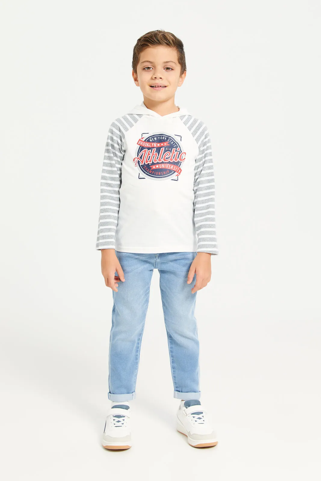 Boys White Striped Long Sleeved T-Shirt sold by Redtag product image thumbnail 2