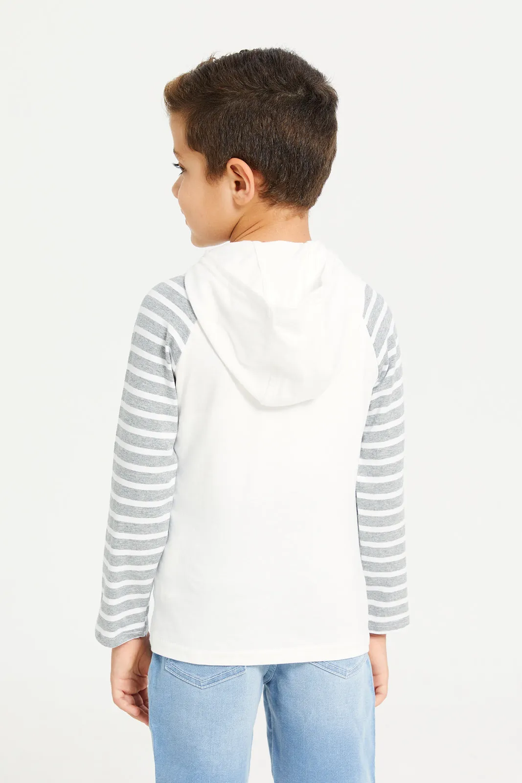 Boys White Striped Long Sleeved T-Shirt sold by Redtag product image thumbnail 3