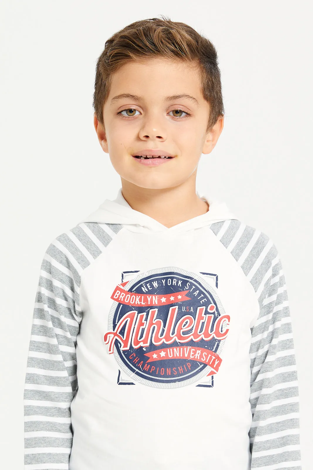 Boys White Striped Long Sleeved T-Shirt sold by Redtag product image thumbnail 4