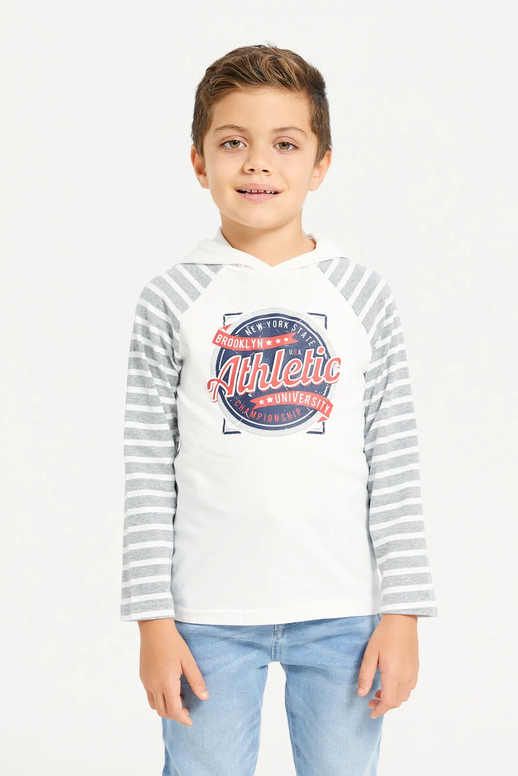 Boys White Striped Long Sleeved T-Shirt sold by Redtag