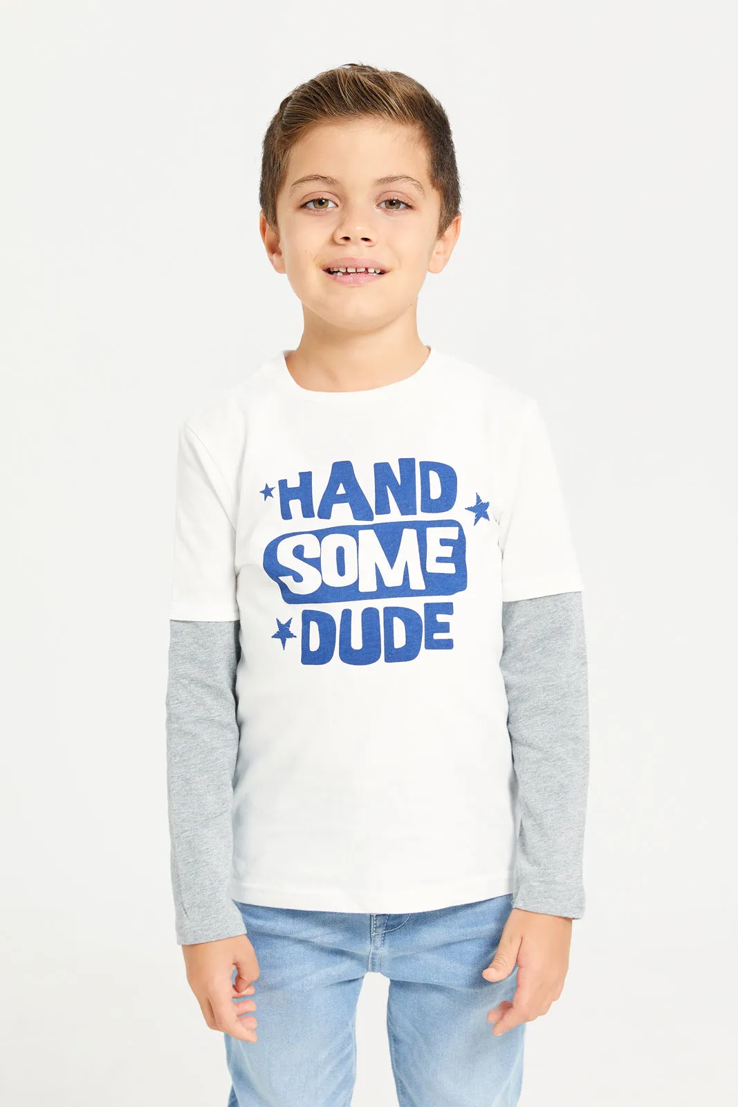 Boys White And Blue Handsome Print T-Shirt sold by Redtag