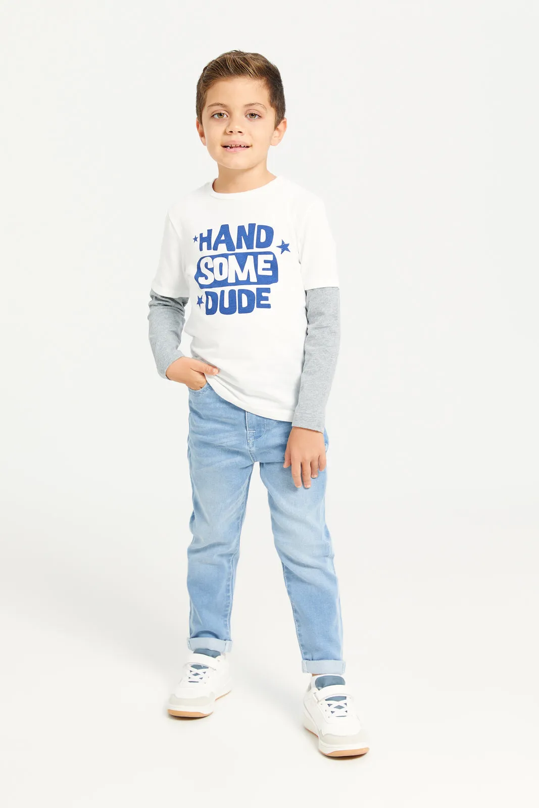 Boys White And Blue Handsome Print T-Shirt sold by Redtag product image thumbnail 2