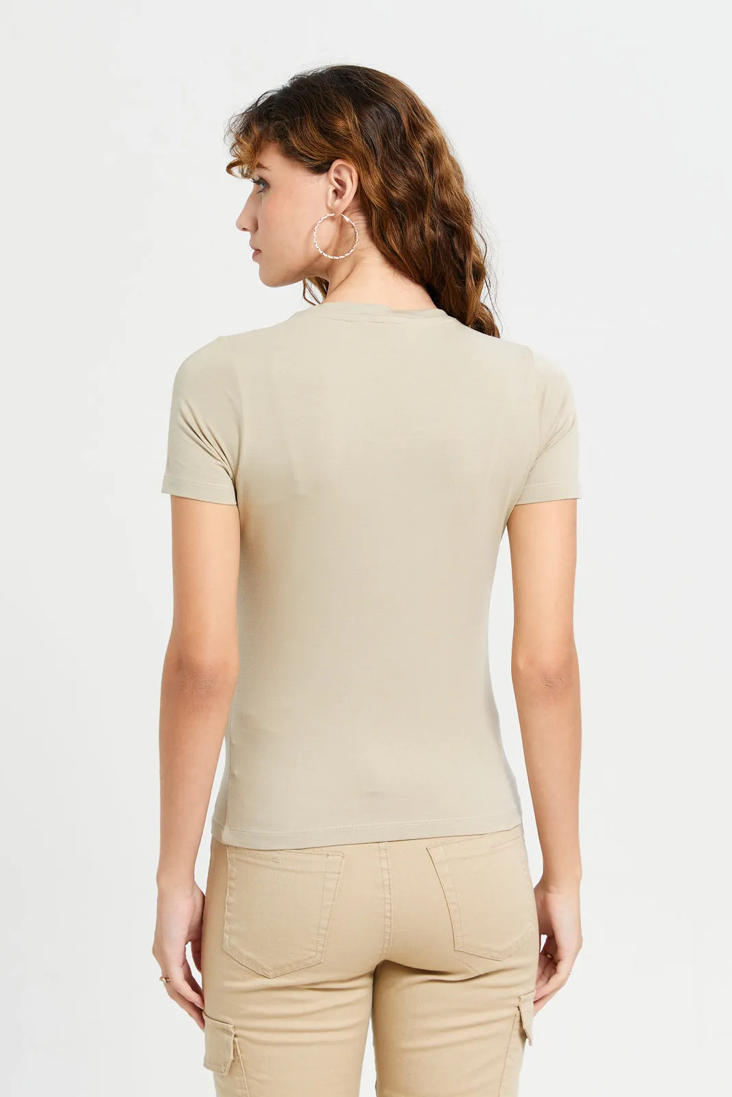 Women Beige Basic T-Shirt sold by Redtag product image thumbnail 3
