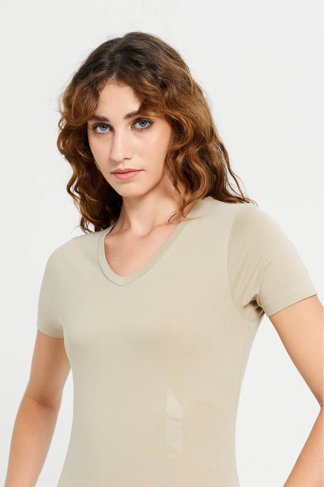 Women Beige Basic T-Shirt sold by Redtag product image thumbnail 4