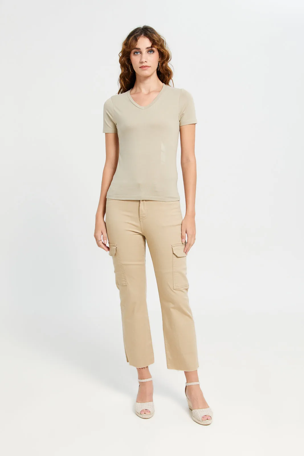 Women Beige Basic T-Shirt sold by Redtag product image thumbnail 2