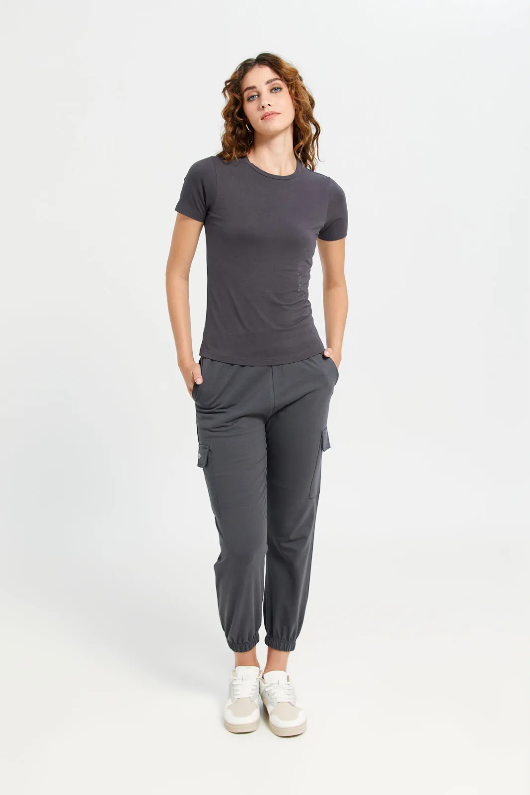 Women Charcoal Basic T-Shirt sold by Redtag product image thumbnail 2