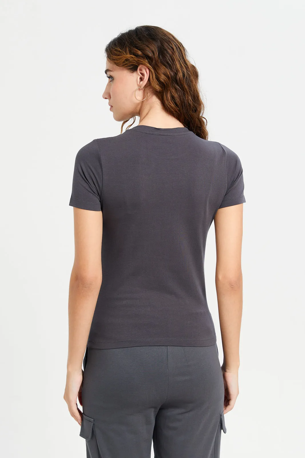 Women Charcoal Basic T-Shirt sold by Redtag product image thumbnail 3