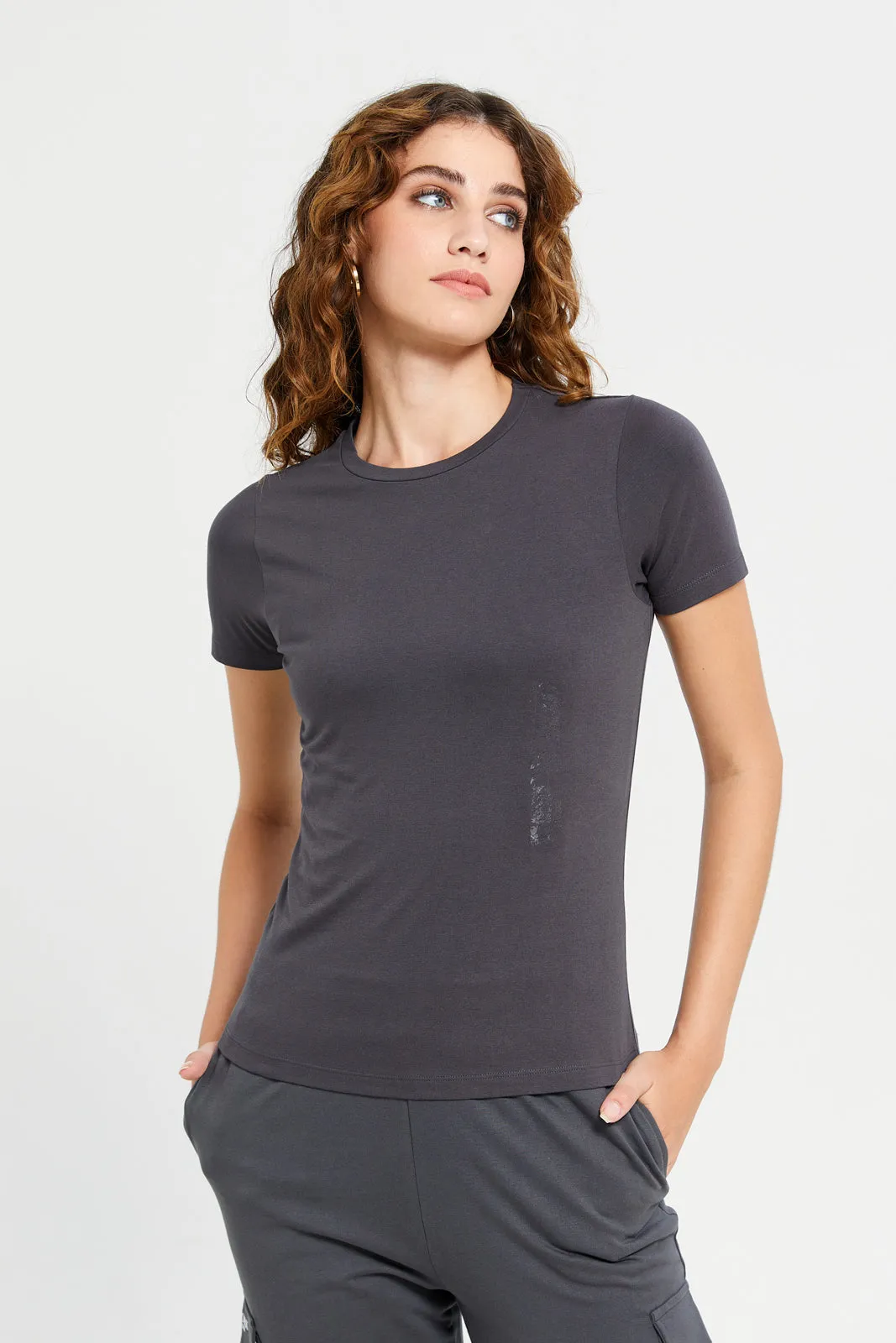 Women Charcoal Basic T-Shirt sold by Redtag