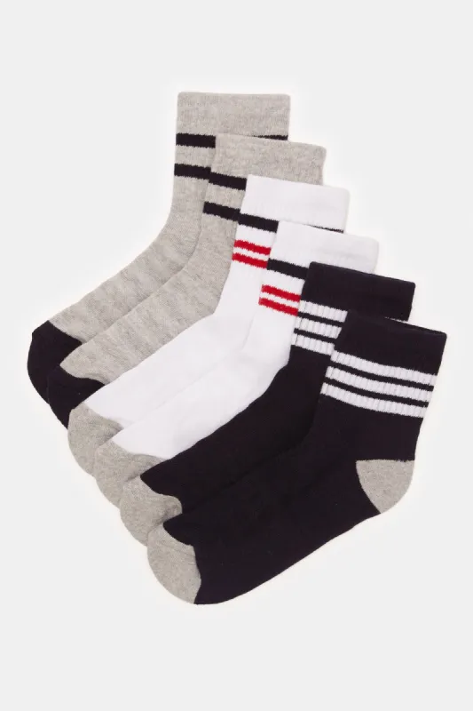 Senior Boys Assorted Striped Mid Length Socks (3 Pairs) sold by Redtag