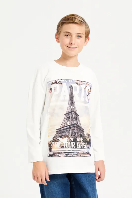 Senior Boys White Eiffel Tour Print Long Sleeves T-Shirt sold by Redtag