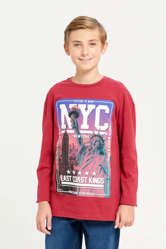 Senior Boys Red NYC Print T-Shirt sold by Redtag