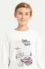 Senior Boys White Car Print Long Sleeved T-Shirt sold by Redtag