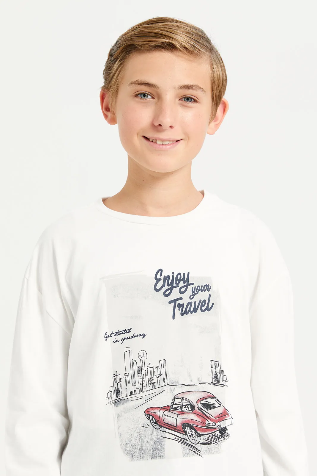 Senior Boys White Car Print Long Sleeved T-Shirt sold by Redtag product image thumbnail 4