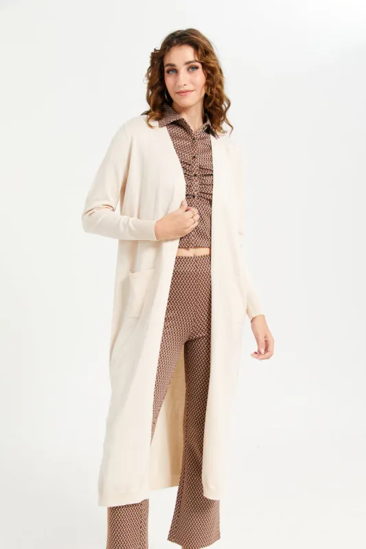 Women Ivory Longline Open-Front Cardigan sold by Redtag