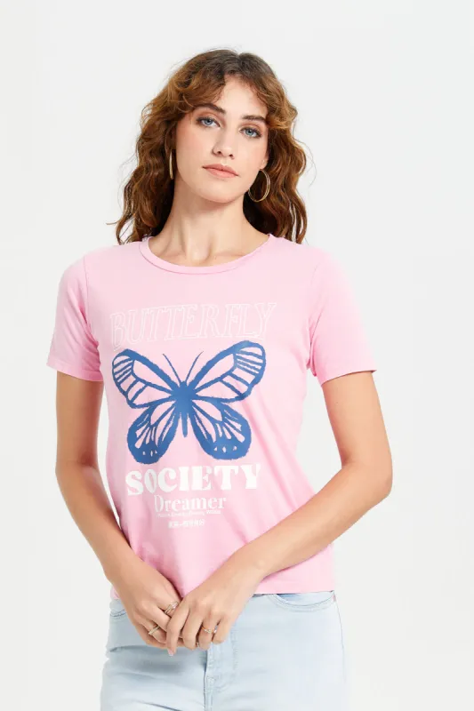 Women Pink Overdyed Printed T-Shirt sold by Redtag