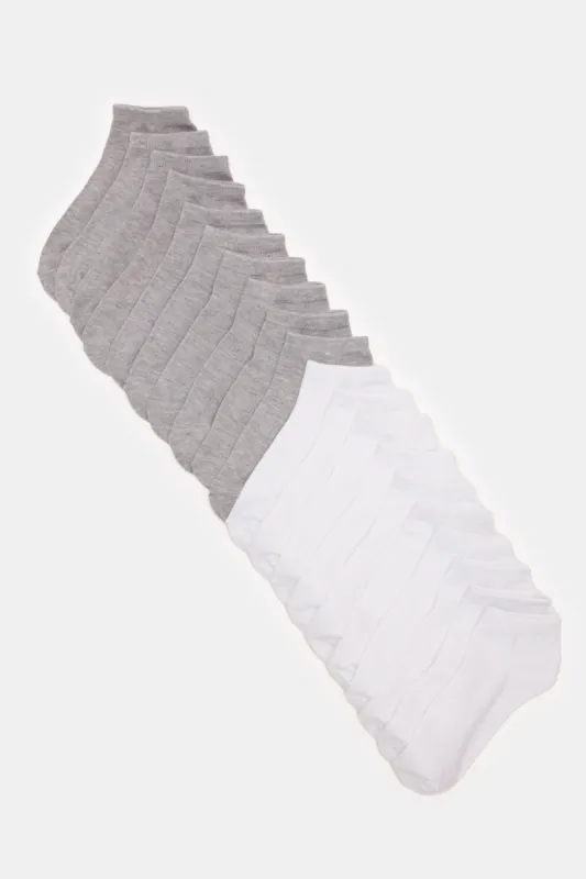 Women White And Grey Basic Ankle Length Socks (10 Pairs) sold by Redtag