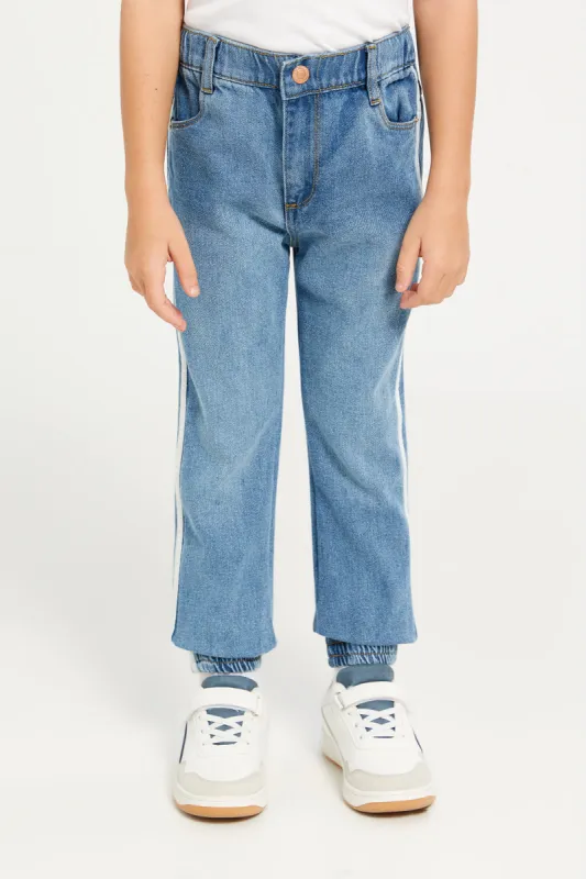 Boys Blue Side Tape Denim Joggers sold by Redtag