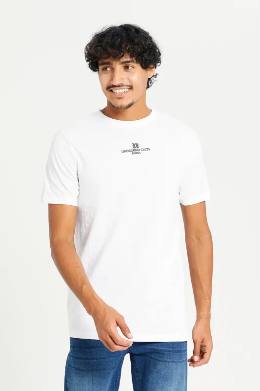 Men White Jacquard T-Shirt With Motive Print sold by Redtag