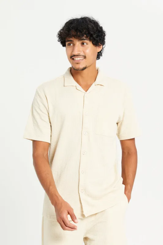 Men Beige Jacquard Lounge Shirt sold by Redtag