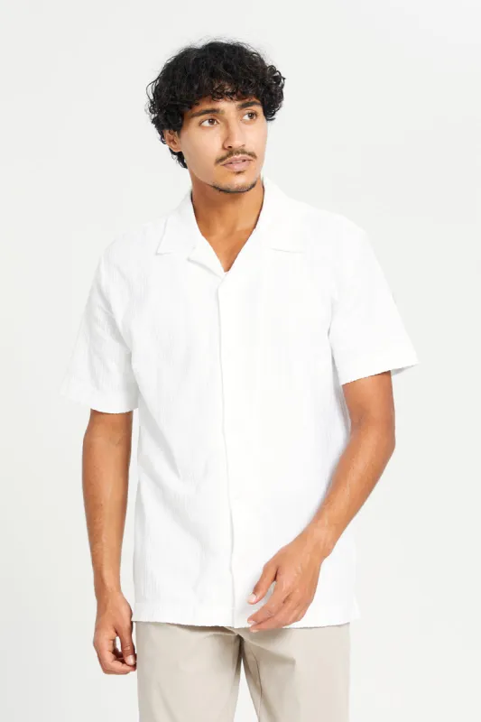 Men White Camp Collar Jacquard Shirt sold by Redtag