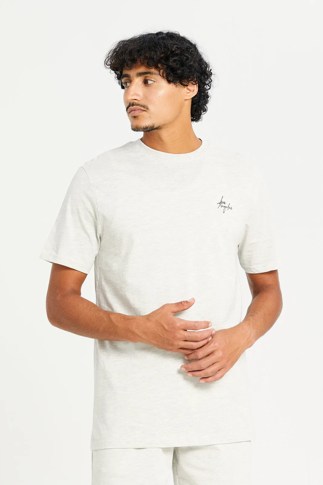 Men Ecru Plain T-Shirt And Short Pyjama Set (2 Piece) sold by Redtag product image thumbnail 2