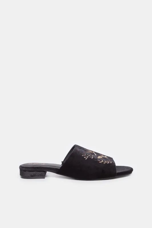 Women Black Embroidered Mule sold by Redtag