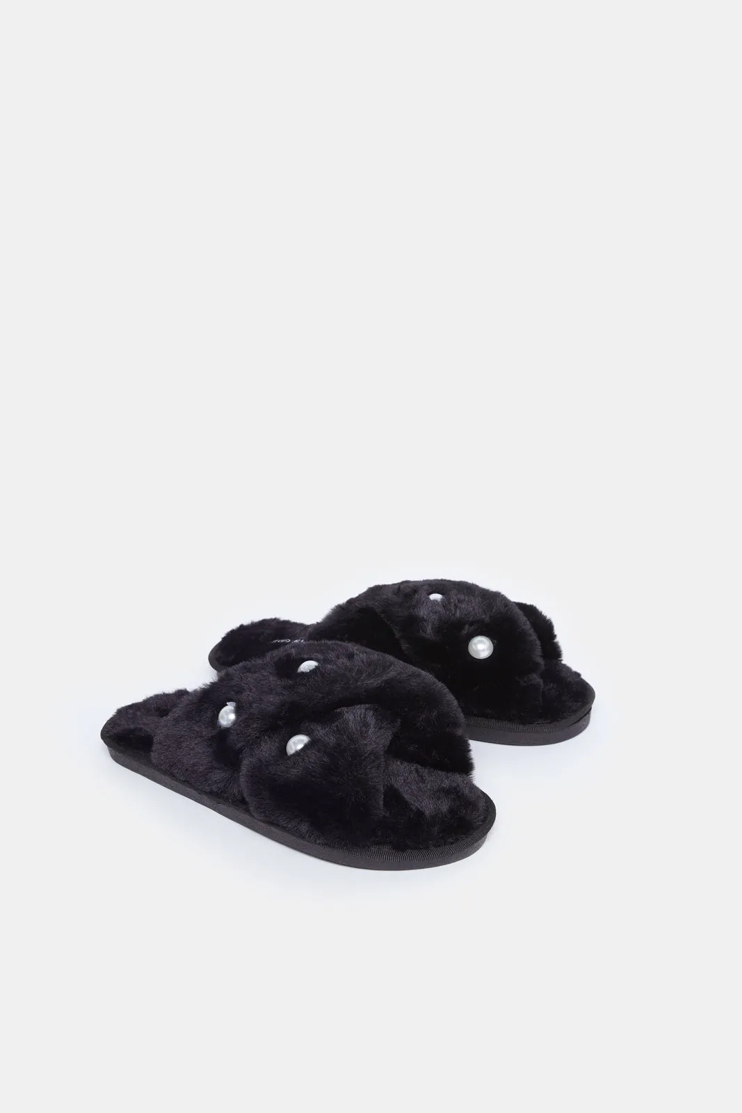 Women Black Pearl Embellished Trim Slipper sold by Redtag product image thumbnail 2
