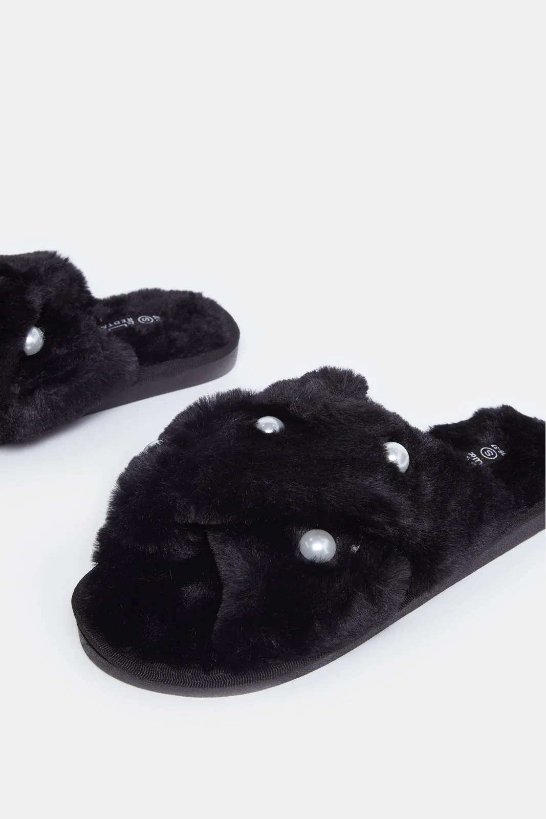 Women Black Pearl Embellished Trim Slipper sold by Redtag product image thumbnail 3