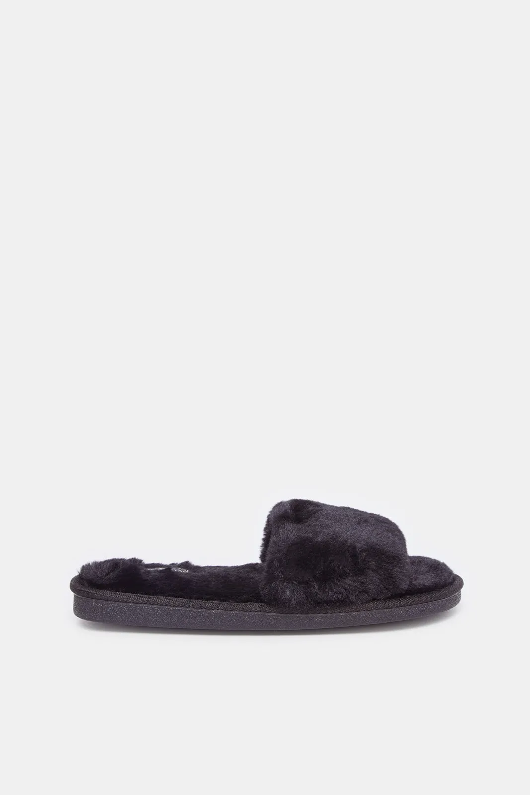 Women Black Solid Textured Slipper sold by Redtag