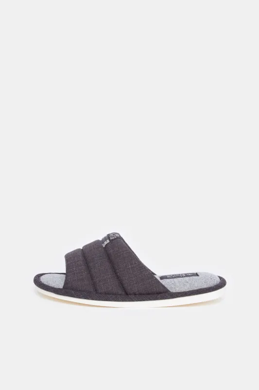 Men Black Textured Slipper sold by Redtag