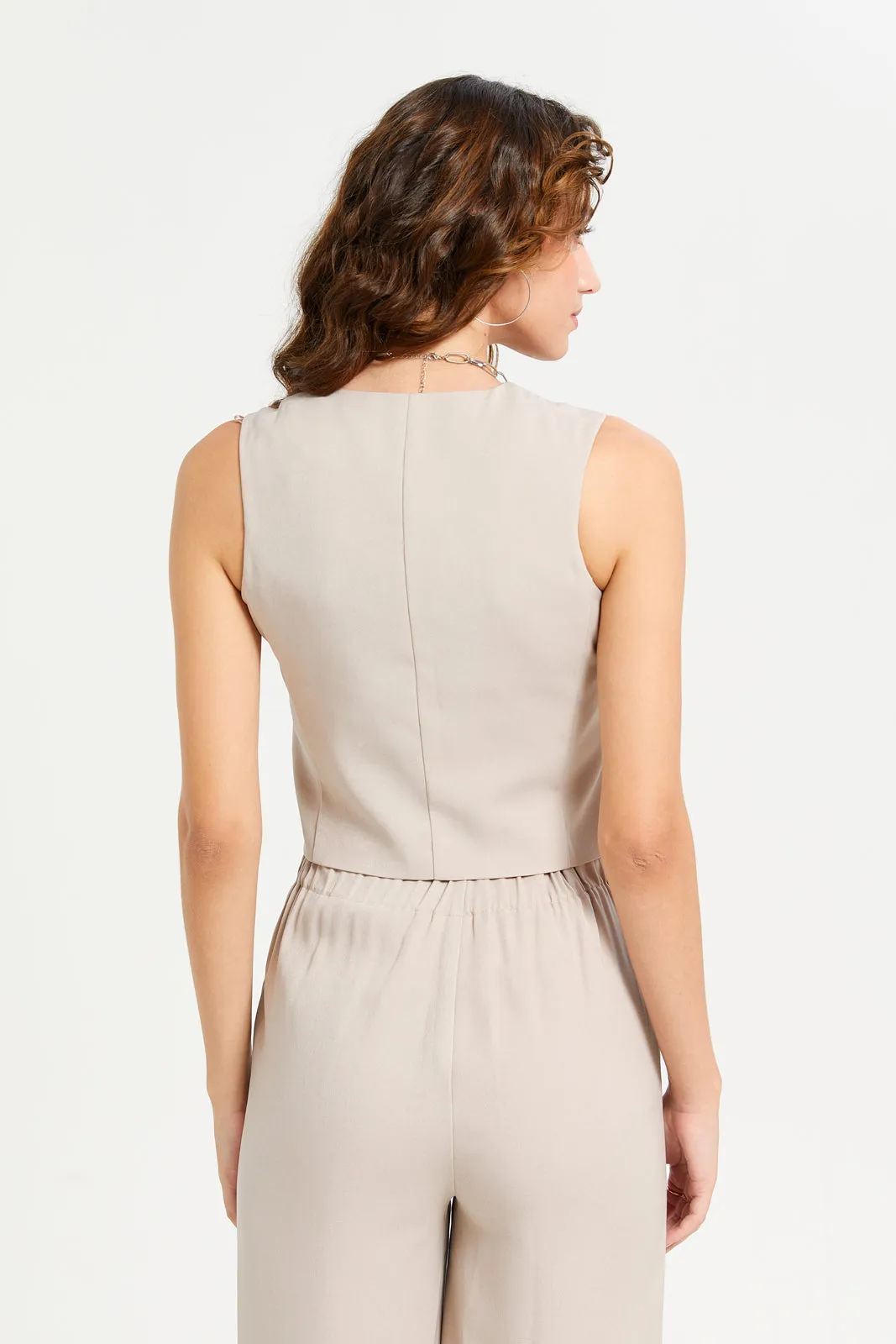 Women Beige Plain Tailored Waistcoat sold by Redtag product image thumbnail 3