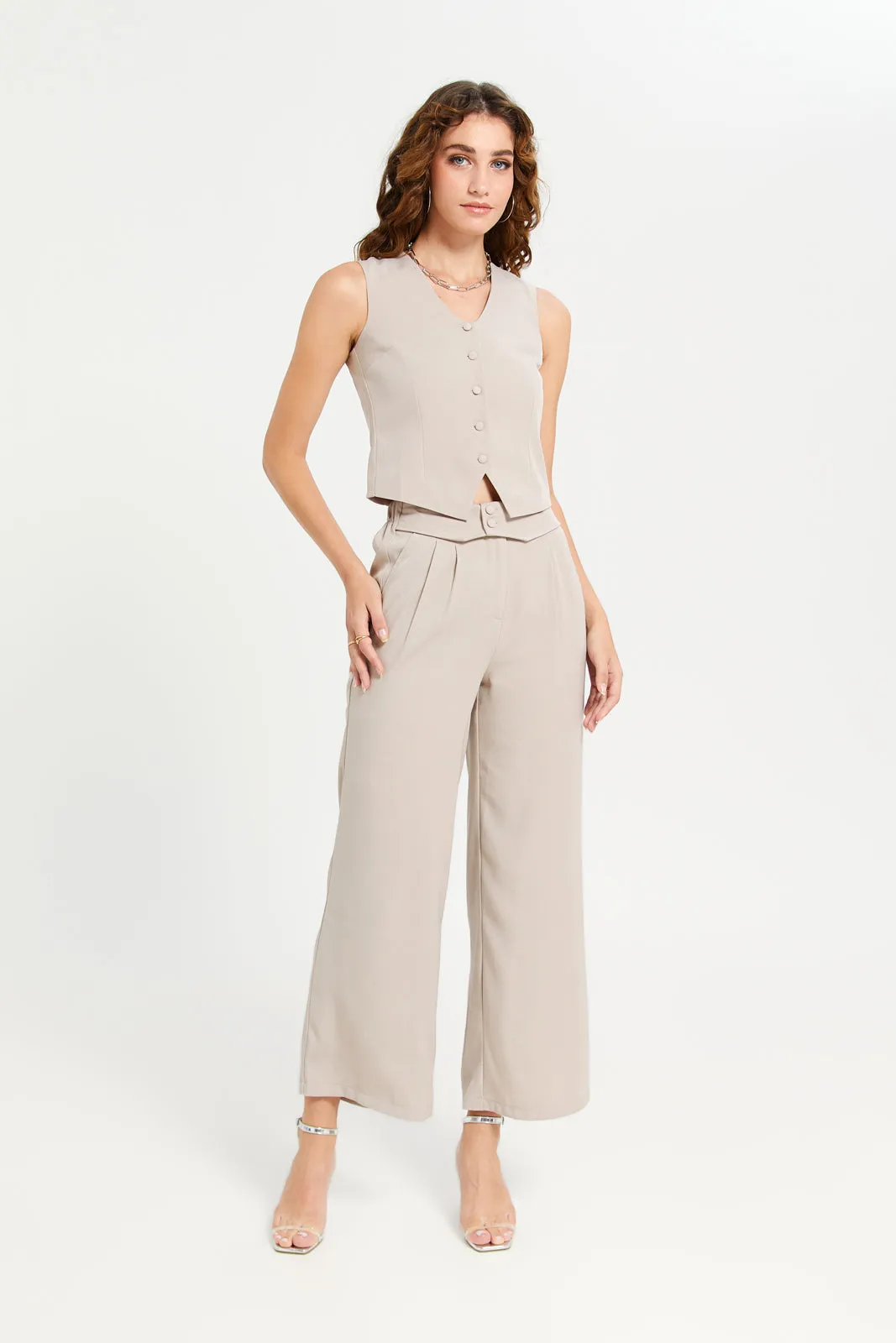 Women Beige Plain Tailored Waistcoat sold by Redtag product image thumbnail 2