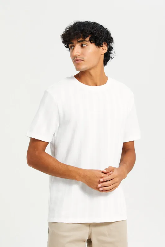 Men White Jacquard T-Shirt sold by Redtag