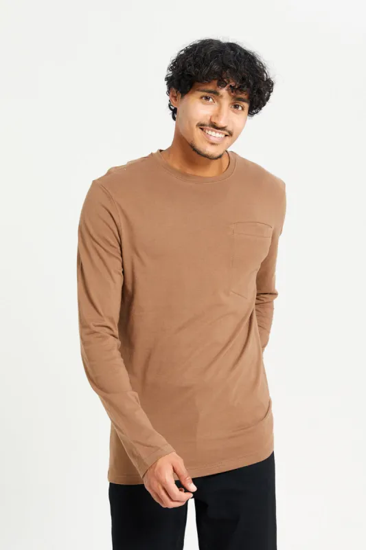 Men Brown Long Sleeve T-Shirt sold by Redtag