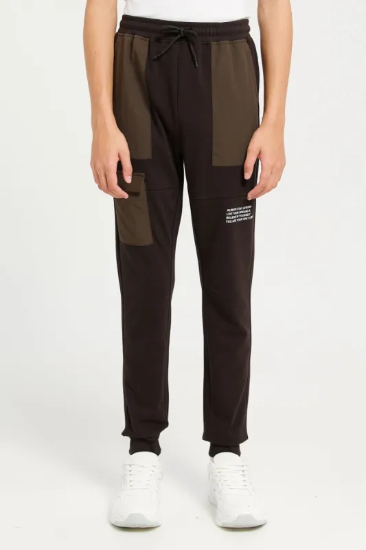 Senior Boys Brown One Pocket Cargo Active Pants sold by Redtag