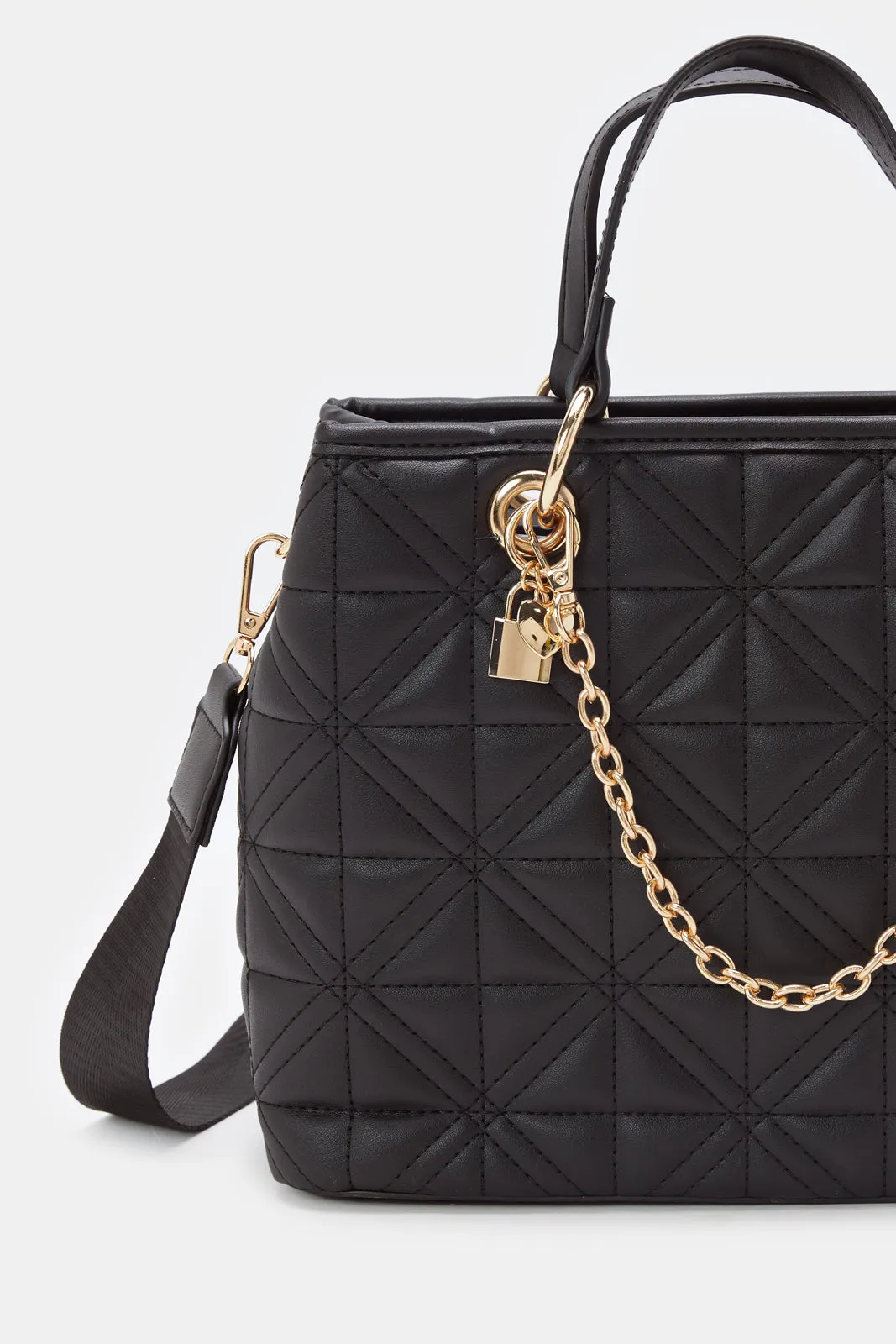 Women Black Textured Day Bag sold by Redtag product image thumbnail 3