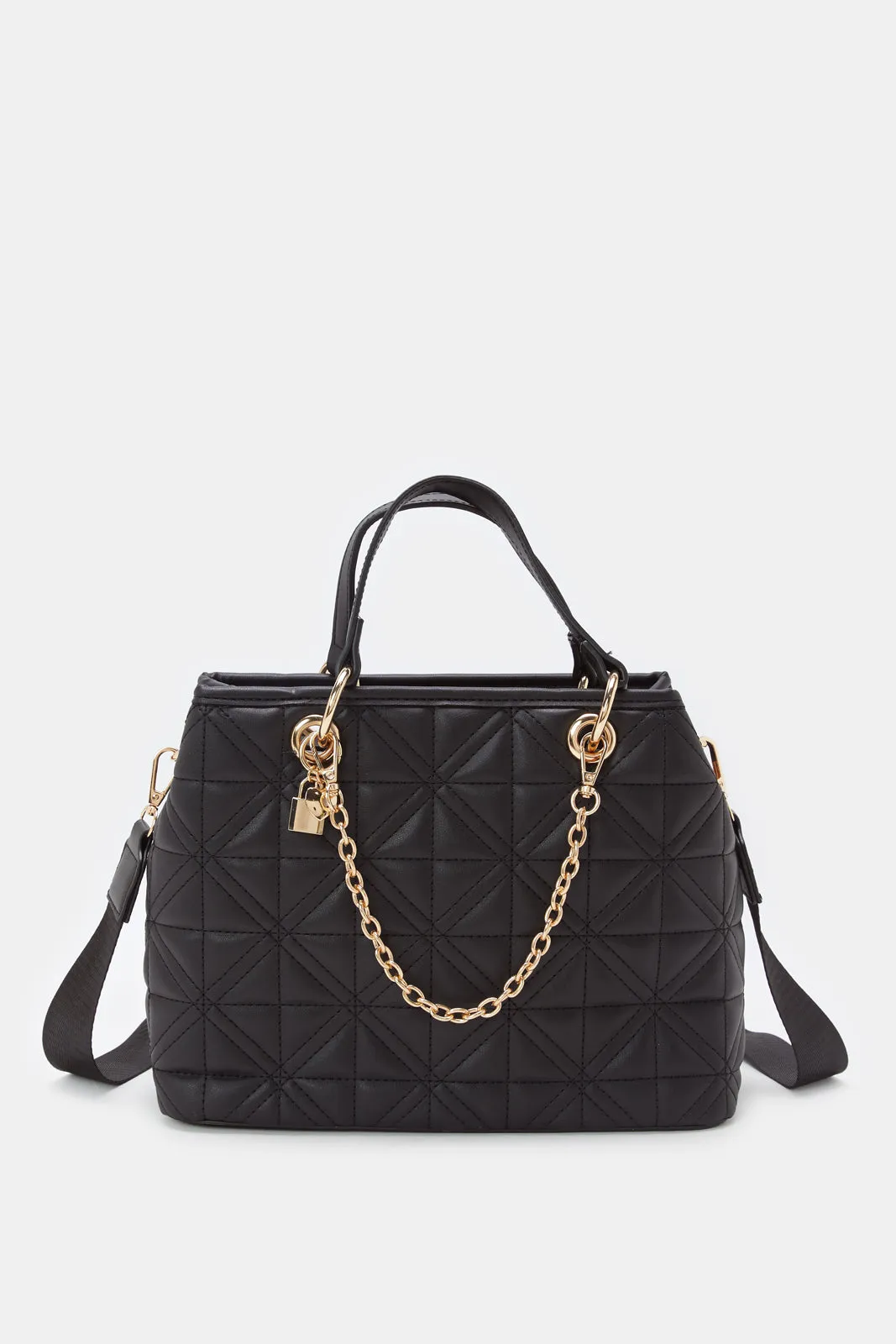 Women Black Textured Day Bag sold by Redtag